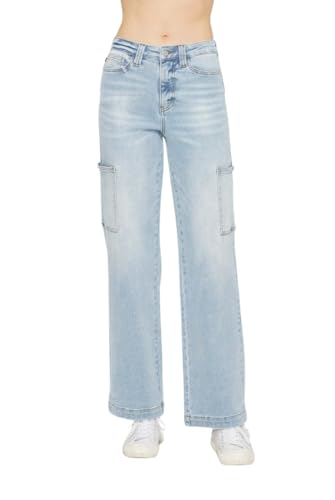 Judy Blue Light Wash High Rise Straight Cargo Jeans