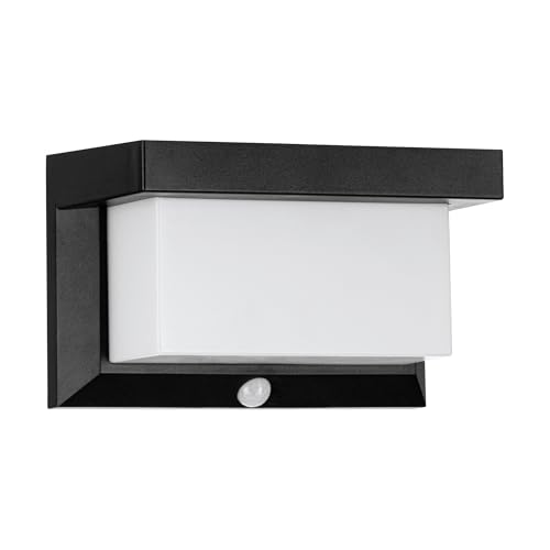 EGLO Utrera Lámpara de pared led para exteriores, lámpara solar para uso exterior con sensor de movimiento y temporizador, plástico negro y blanco, iluminación exterior IP44