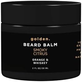 Golden Grooming Beard Balm - Tames Flyaways & Promotes Thicker Growth - Natural Styling Wax with Shea & Mango Butter - Relieves Beard Itch & Dandruff - Smoky Citrus, 2oz