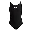 adidas Girl's Solid Small Logo Swimsuit, Black / White, 9-10 Years