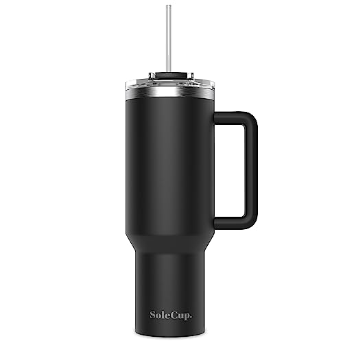 SoleCup. 40oz Travel Mug with Handle, Lid and Two Straws, Drinks Stay Hot for 8 Hours, Cold for 24 Hours