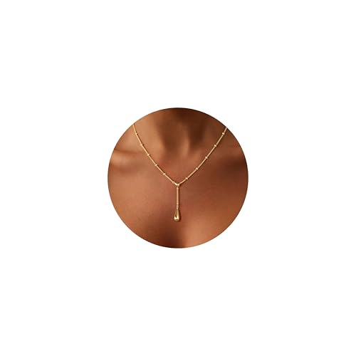 M MOOHAM Gold Necklace for Women 14K Gold Plated Teardrop Pendant Jewelry