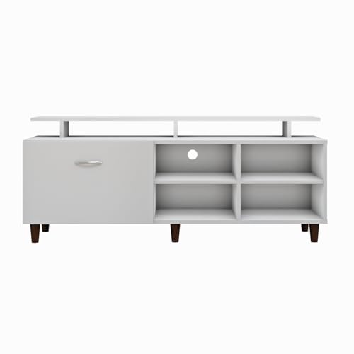 Image of VIKI Modern TV Unit for Living Room | Engineered Wood TV Cabinet with 1 Drawer Storage, 2 Open Shelves & Extension,Entertainment Unit, 140W x 48H x 40D cm | DIY | 1 Year Warranty (White)