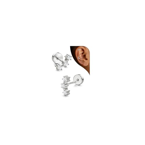 Adramata Pendientes Plata de Ley 925 Mujer Pendiente Hipoalergenicos Brillante Piercings Oreja Piercing Helix Piercing Tragus Pendiente de Aretes Pendientes Mujer Plata/Oro