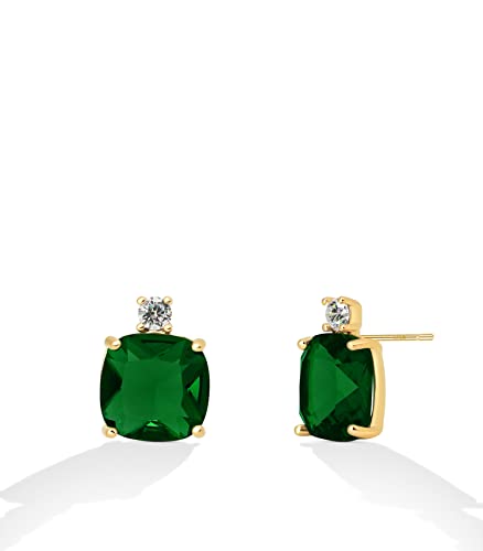 Cushion-Cut Crystal Stud Earrings – 925 Silver Post, Gold-Plated, 9 Colors