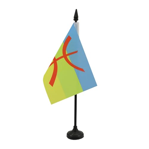 AZ FLAG - Drapeau De Table Kabylie - 15x10 cm - Mini Drapeau Kabyle De Bureau 100% Polyester Avec Hampe De 25cm Et Socle En Plastique Noir