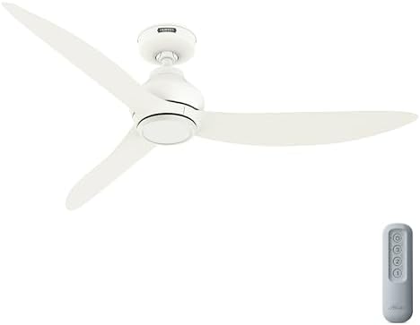 Hunter - Mazzini Indoor/Outdoor Ceiling Fan, Remote, 52-inch, Matte White, Casual-style, 6-speed DC Motor, Energy Star, 52830, for porches, patios, sunrooms, bathrooms