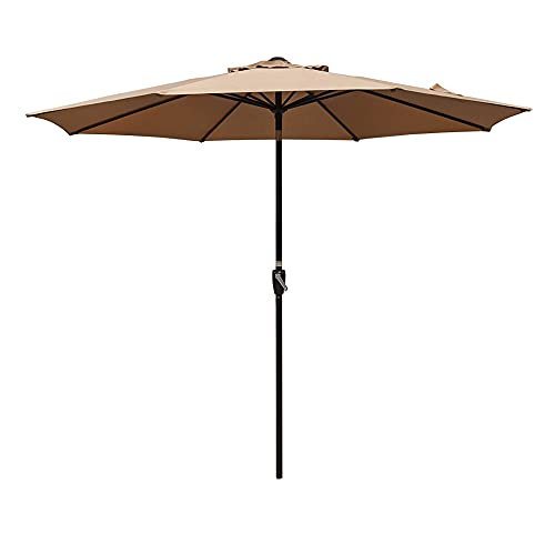 Sundale Outdoor 10FT Patio Umbrella Market Umbrella with Push Button Tilt, Polyester Table Umbrella for Patio, Garden, Deck, Backyard, Pool (Tan)