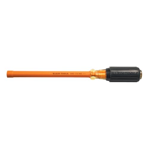 Klein Tools 646-1/4-INS Insulated 1/4-Inch Nut Driver, Made in USA, 6-Inch Hollow Shaft and Cushion Grip Handle