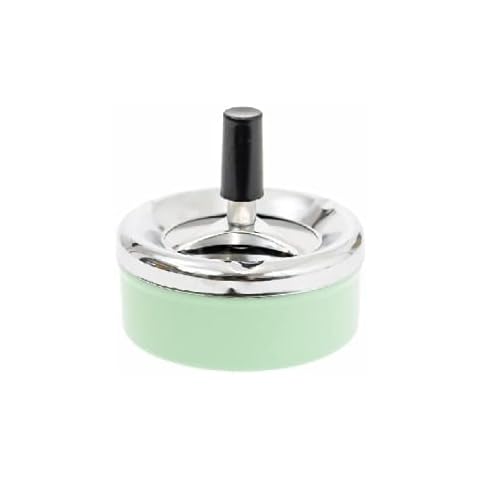 BARGAIN4ALL Stainless Steel Round Revolving Ashtray - Push Down Cigarette Ashtray - with Spinning Tray for Collecting Ash - Unique Design (Green) Cover
