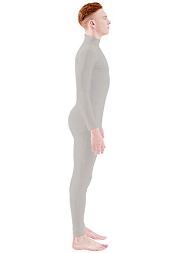 Ensnovo Adult Spandex Turtleneck Long Sleeve One Piece Unitard Bodysuit Dancewear Light Gray, XS