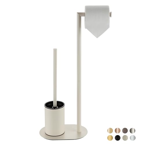 BVL Porte Papier Toilette avec Brosse WC Blanc, Porte Rouleau Papier Toilette Debout en Acier Inoxydable avec Brosse de Toilette, Base Ovale Set De Toilette WC