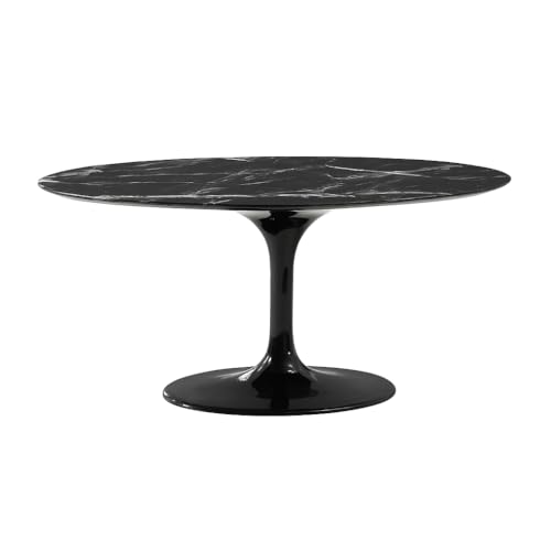 MAESTRO FERRETERO MF - Mesa de Comedor Modelo Tul, Oval - Estructura en Fibra de Vidrio, Tapa de Mármol Negro 160 x 90 cms -