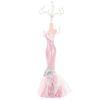 GARVALON Princess Jewelry Mannequin Display Stand Organizer with Intricate Carved Patterns for Necklaces Earrings Rings Stable Pink Jewelry Holder for Dressing Table Bedroom Window Retail