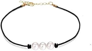 حبل من الجلد الأسود مزين باللؤلؤ للنساء