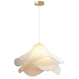 SXHJLHC Modern Fabric Pendant Light 2-Tier Cream Petal Fabric Shade Ceiling Hanging Lighting Fixture Flower Chandelier for Dining Living Room Bedroom Kitchen Island, 20-inch Wide