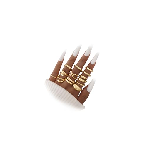 iF YOU 12 Pcs Gold Chunky Ring Set for Women, Knuckle Stackable Finger Midi Rings, Simple Stacking...