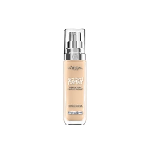 L'Oréal Paris - Fond de Teint Fluide - Hydratation 24H - Formule à l'Acide Hyaluronique - Tous les Types de Peaux - Accord Parfait - Teinte : Beige (4.N) - 30 ml