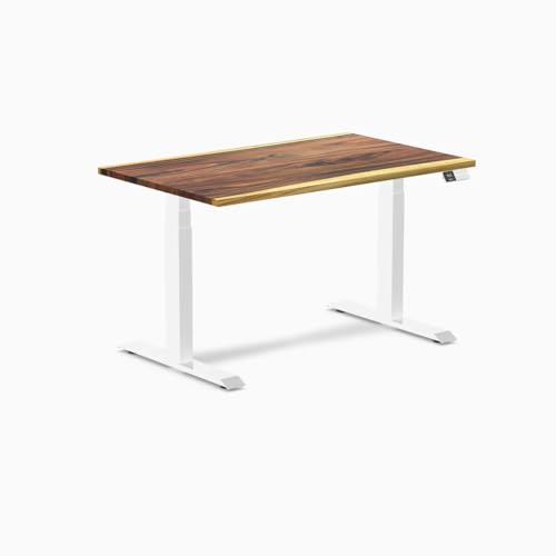 Image of Desky Dual Hardwood Sit Stand Desk - 48x30 Electric Standing Desk - Dual Motor, 3 Stage Adjustable Height Desk - Solid Wood Standing Desk - Whole-Piece Top in Real Saman Wood