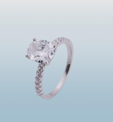 Cubic Zirconia Engagement Ring, 14K White Gold Plated, Solitaire Ring, Sterling Silver Wedding Ring, Gift