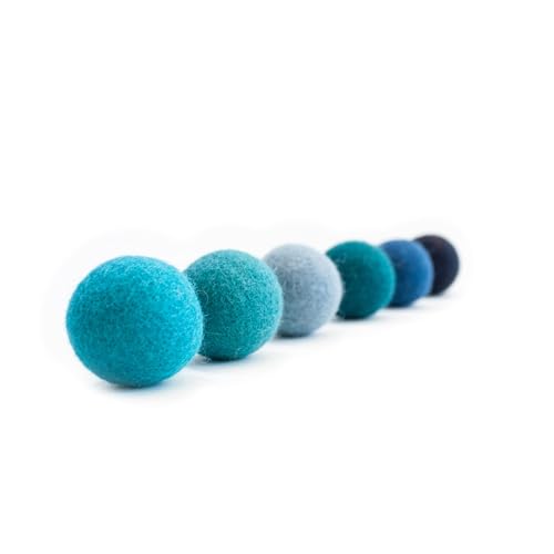 LucyBalu® Palline di feltro per gatti, giocattoli in 100% lana, palline da gioco naturali in Nepal, 6 pezzi, blu