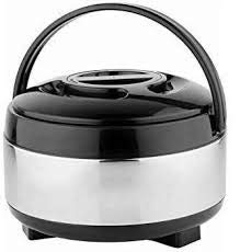 SNOWSTAR Steel 2 Litre Hotpot Casserole (Double Wall Insulated 2000 ML Stainless Steel for hot Meal, chapati, Curry, roti/Warm Food Serving) with lid & Handle- Black And Silver