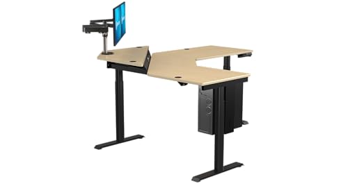 Image of VERSADESK 60 inch x 72 inch Electric L-Shaped Corner Standing Desk, Commercial Grade Height Adjustable Sit Stand Workstation, Ergonomic Computer Desk for Home Office, Black Frame, Maple Surface