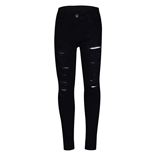 Girls Ripped Skinny Jeggings Jeans Kids Destroyed Distressed Denim Leggings Pants Slim Fit Cowboy Trousers