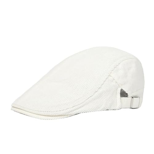 Katutude Men's Newsboy Cap Corduroy Flat Cap Golf Driving Hat Adjustable Newsboy Cap Fashion Cabbie Beret Cap White