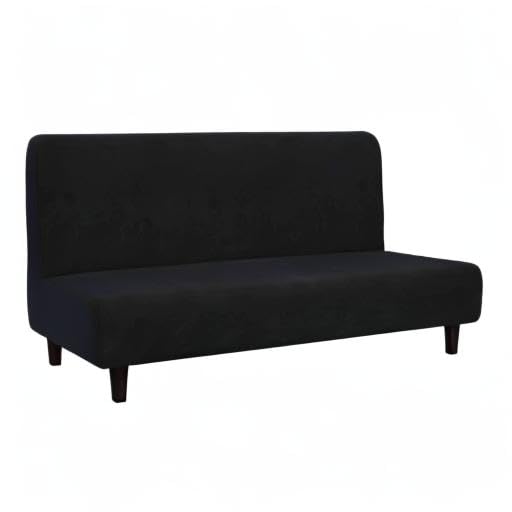 Image of Easy-Going Fleece Stretch Sofa Slipcover Spandex Anti-Slip Soft Couch Sofa Cover, Armless Washable Furniture Protector with Elastic Bottom for Kids, Pets(Futon, Black)