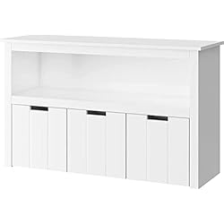 Estanteria Cajones Madera FOREHILL Armario Almacenaje para Guardar Juguetes, Mueble Almacenaje Madera, con 3 Cajones, con Ruedas, 1 Estante Abierto, Moderno, Blanco, 102×33×61.5cm