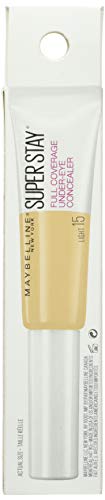 Maybelline New York Super Stay Full Coverage, Brightening, Long Lasting, Under Eye Concealer Liquid Makeup for up to 24H Wear, with Paddle Applicator, 15 Light, 0.23 Fl Oz