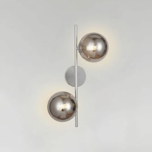 maolo Applique da Parete Interno Moderna Grigio Fumé con Doppia Sfera in Vetro | Attacco 2xG9 IP20 Elegante per Soggiorno, Camera o Corridoio(Grigio Fumè)