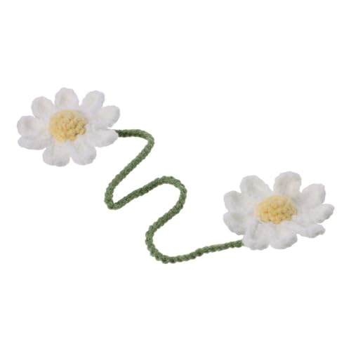 BYOBYO 2 peças de acessórios para carro de margarida de crochê 34,8 cm com borla de margarida branca
