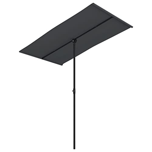 vidaXL Black Outdoor Parasol with Aluminum Pole 6.6'x4.9' - Adjustable Height, UV Protection, 360-Degree Rotary