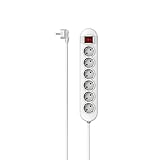 Hama | Regleta de 6 Enchufes con Interruptor | Base Múltiple con Posición de Interruptor Optimizada | Cable de 1,4 m | Color Blanco