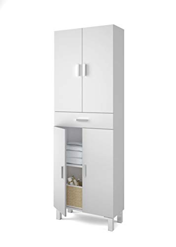 Pack-Muebles-bano-Blanco-Brillo-con-Armario-Auxiliar-lavamanos-ceramico-y-Espejo-a-Juego