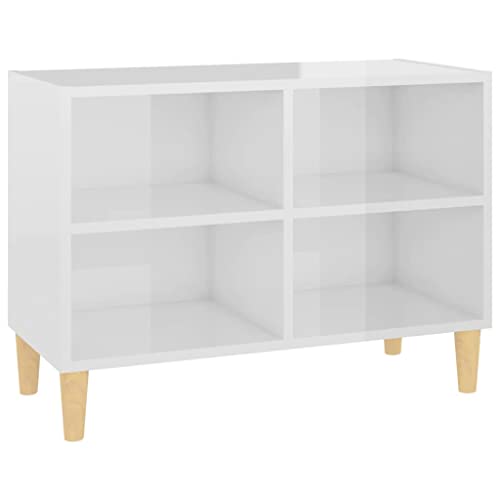 vidaXL Meuble TV avec Pieds en Bois Massif Armoire Basse Centre de Divertissement Meuble Stéréo Salon Salle de Séjour Blanc Brillant 69,5x30x50cm