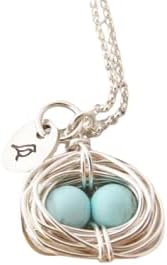 Mother's Necklace, Silver Bird Nest, Wire Wrapped, Robin Egg Necklace, Mama Bird