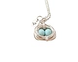 Mother's Necklace, Silver Bird Nest, Wire Wrapped, Robin Egg Necklace, Mama Bird