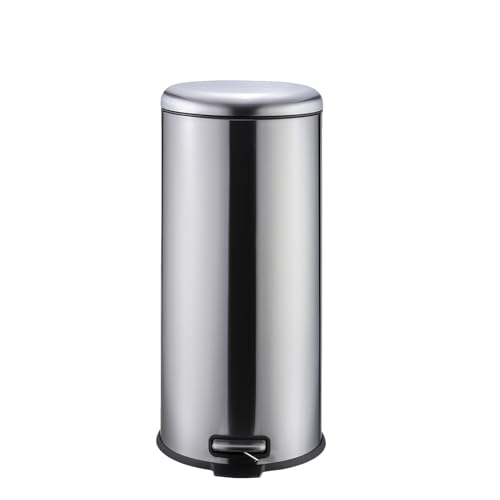 Tioutbot 8 Gal/30L Round Stainless Steel Trash Can with Soft-Close Lid, Step-On Garbage Bin with...