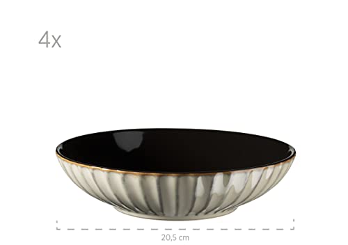 MÄSER 931963 Serie Confino Geschirr Set für 4 Personen im modernen Vintage Look, 20-teiliges Kombiservice aus Keramik in Beige mit schwarzen Akzenten, Steinzeug