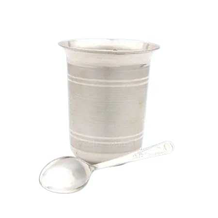 Vaso y cuchara (chamach) en plata pura