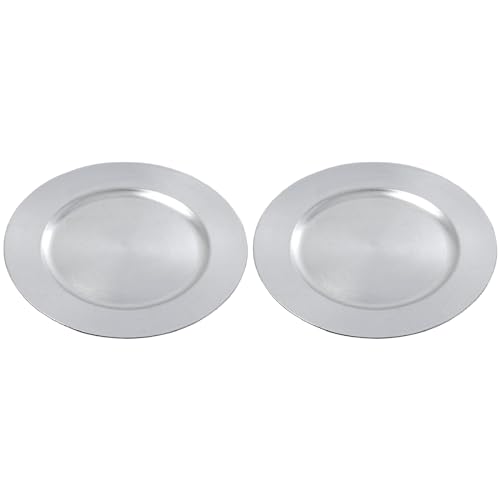 Acan Tradineur - Pack de 2 Bajoplatos Reutilizables Redondos de plástico, Plato Llano Decorativo, Bandeja para presentación de Dulces de Navidad, turrón, Pasteles (Plateado, Ø 33 cm)