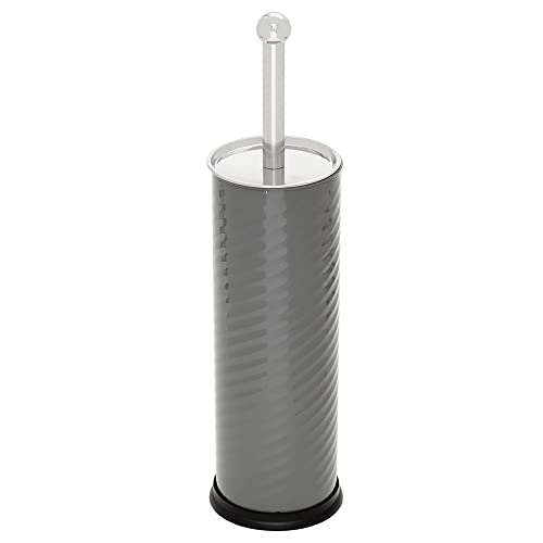 Image of Home Basics Toilet Brush with Swirl Canister, Grey | Sturdy Base | Embossed Design | Neutral Color