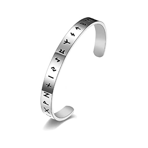 Homelavie Viking Cuff Bangle for Men Women Stainless Steel Bangles Open Mantra Bracelet Fashion Jewelry Gift for Girls Boys(Silver) Cover