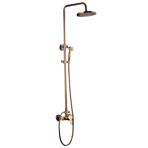 Colonne de douche en acier inoxydable + cuivre antique - Robinet de douche à effet pluie - Traitement de surface bronze - 16 x 128 x 30 cm