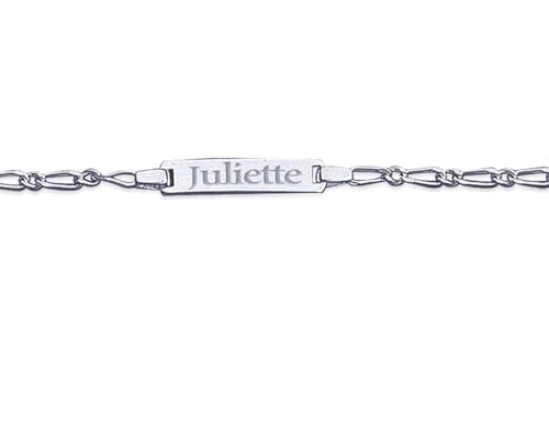 Tata Gisèle Gourmette Enfant Bébé en Argent 925/000 Rhodié - Chaine - Plaque avec Gravure Incluse - Emballage Cadeau (2.50)