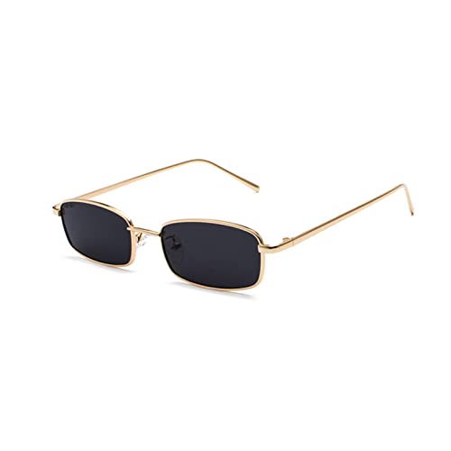 VueLux Occhiali da sole rettangolari vintage retrò piccoli occhiali con montatura in metallo per uomo donna, oro nero