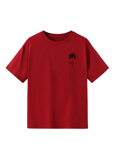 Image of SOLY HUX Boy's Graphic Tees Palm Tree Print Short Sleeve Crew Neck Summer Trendy T-Shirts Clothes for Teen Boys